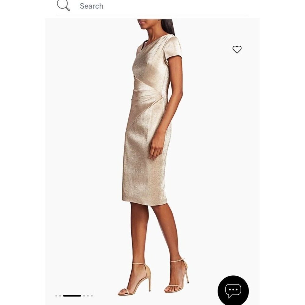 THEIA Gold Sparkle draped short sleeve midi party cocktail dress size 8 NWT - Picture 9 of 13